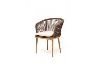 MR1001063 плетеный стул из роупа, основание дуб, роуп коричневый, ткань бежевая